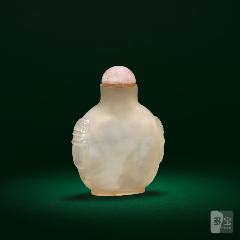 十八/十九世紀 瑪瑙鋪首耳鼻烟壺 | A CHALCEDONY AGATE 'BATS' SNUFF BOTTLE - 图7